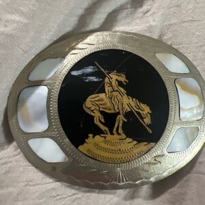 Vintage Colorado Silver Handcrafted Belt Buckle & Bolo Tie Set – Mother of pearl